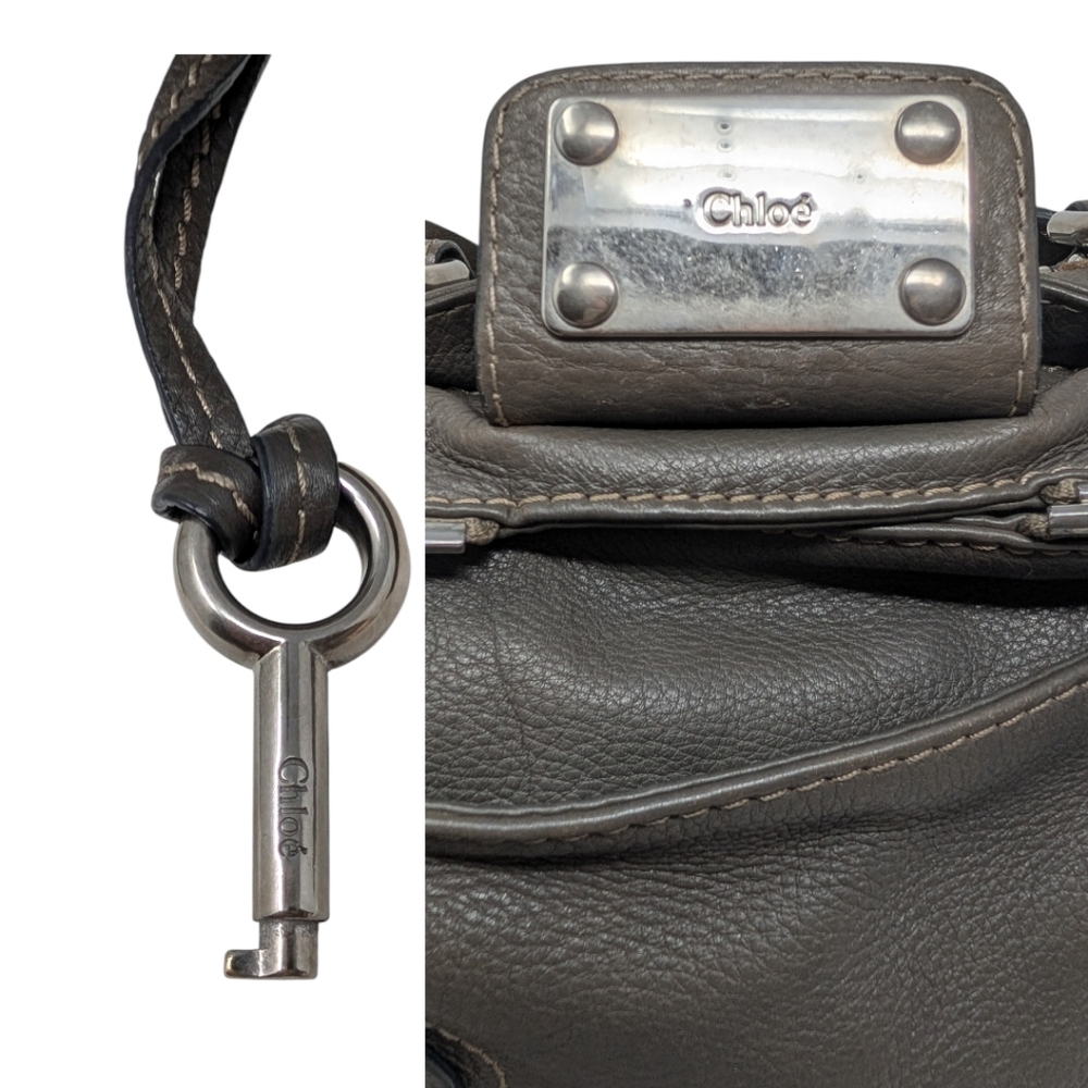 Chloé Vintage Paddington Satchel Mastic Gray Greige Grained Leather Lock and Key - Picture 7 of 16